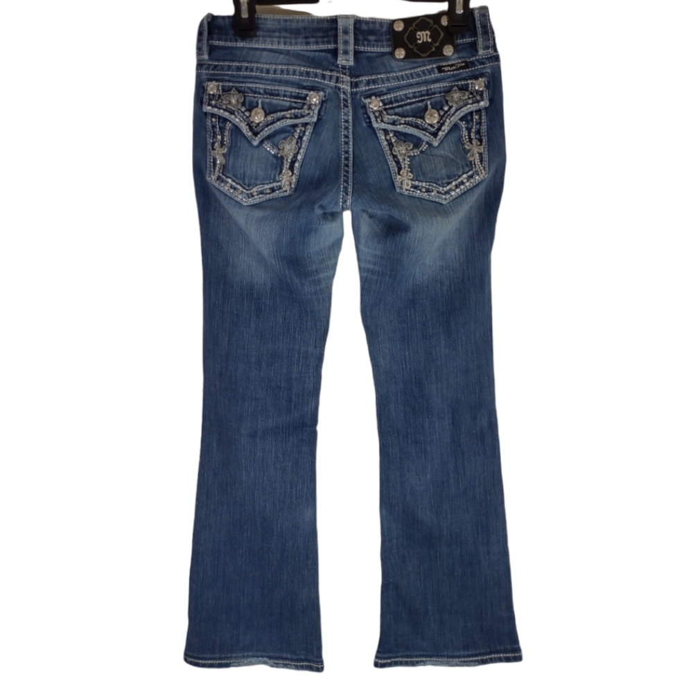 Miss Me Jeans JP5533B Boot Cut Size 28X28 DK 133 Cross Flap Pockets Low Rise